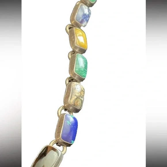 Taxco Mexico Vintage Southwestern Gems Panel Bracelet. Sterling Silver 925
